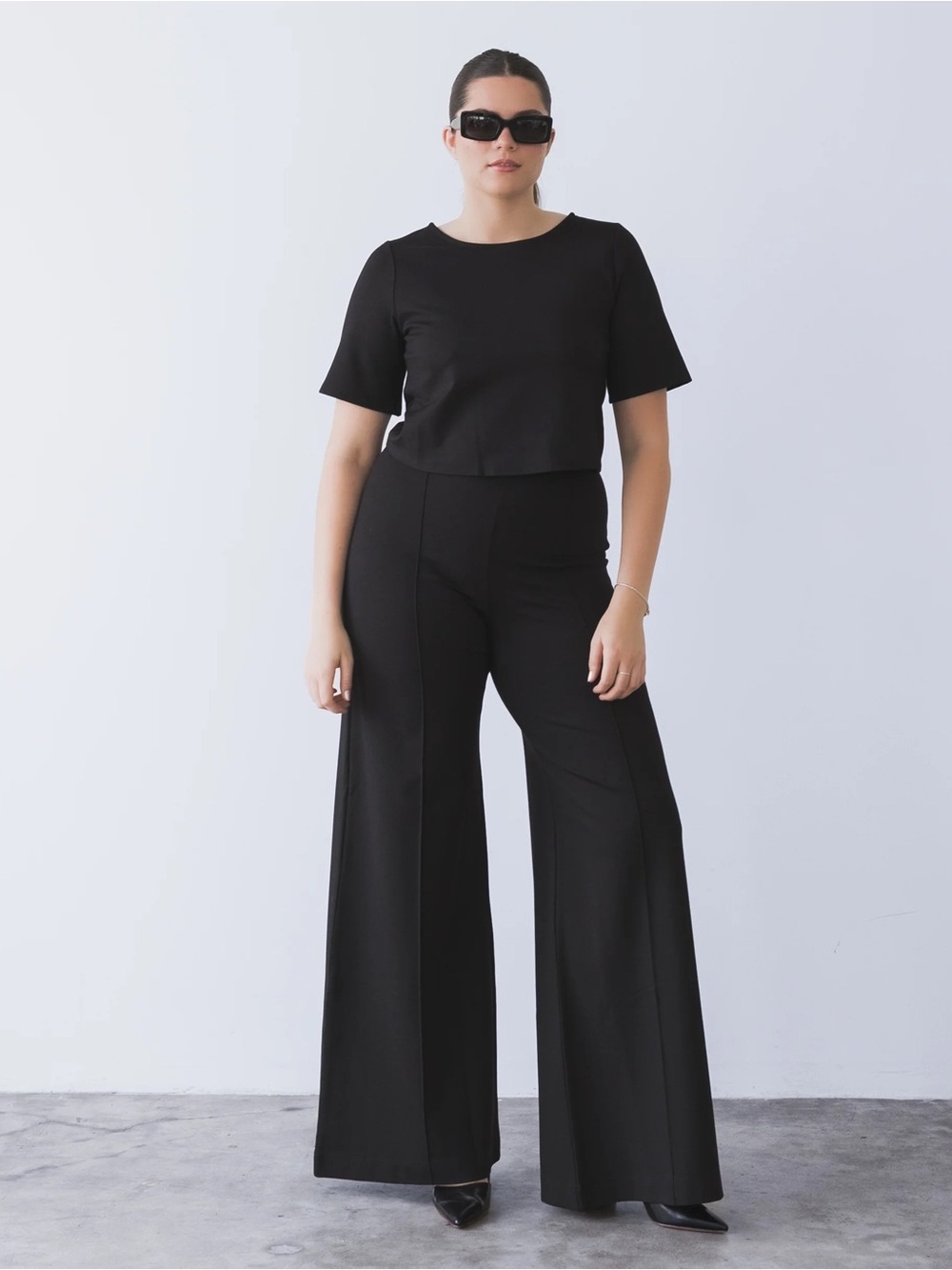 NWT Ripley Radar Black Ponte Knit Long Wide Leg Pant